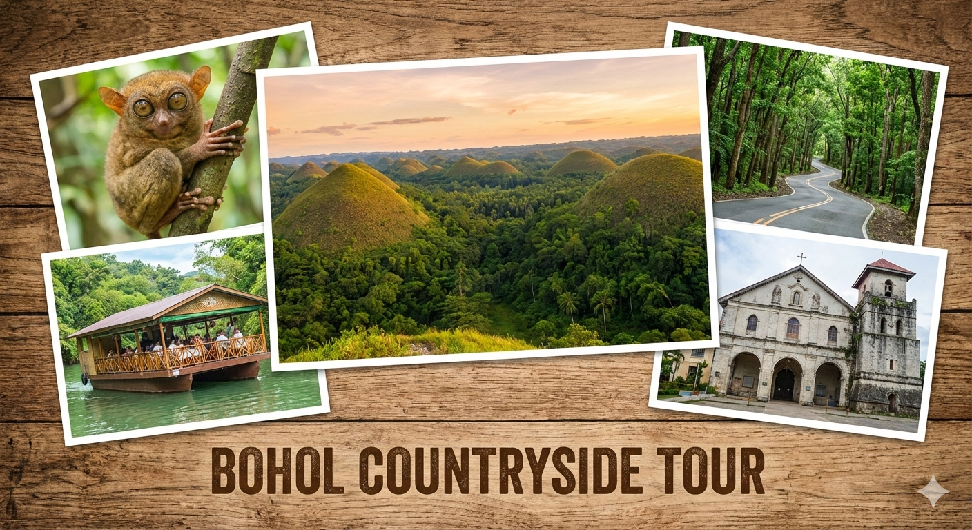 Bohol Countryside Tour featuring Chocolate Hills, Tarsier Sanctuary, and Loboc River - iconic Bohol attractions